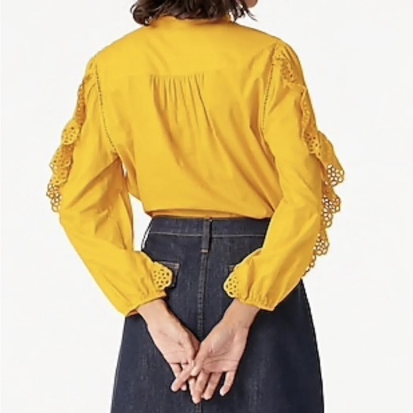 Green J crew embroidered eyelet ruffle sleeve mock neck blouse sz s - Picture 4 of 15